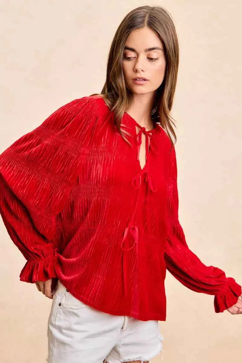 BiBi Christmas Theme Velvet Bow Tied Top With Neck Drop c75a2f7da0de45f49e7a65aa7cef989d-Max-Origin