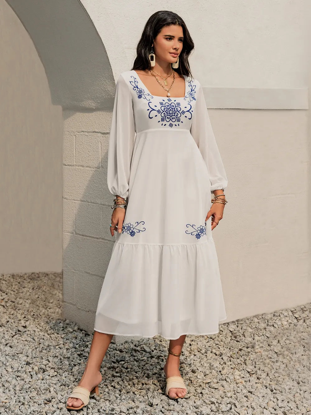 Printed Square Neck Balloon Sleeve Dress c75caf23-fe04-4769-95f1-070363f2057a-Max