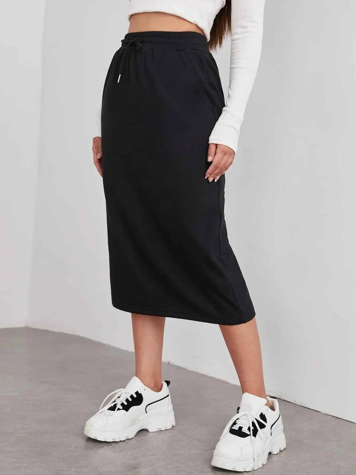 Slit Drawstring Midi Skirt c7602c3116ae47b19845d3a22032fd86-Max-Origin