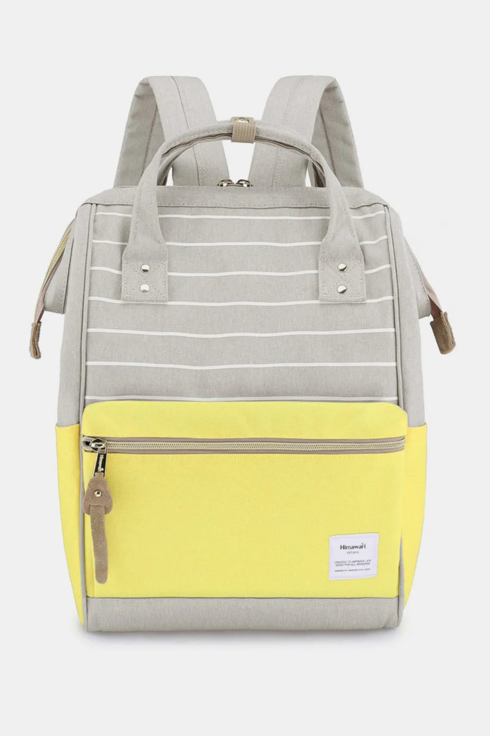 Himawari Waterproof Canvas Backpack Bag with Side Pockets Grey Yellow Stripe One Size c7666dc7-907e-45c2-8e40-7e72d755a61e-Max