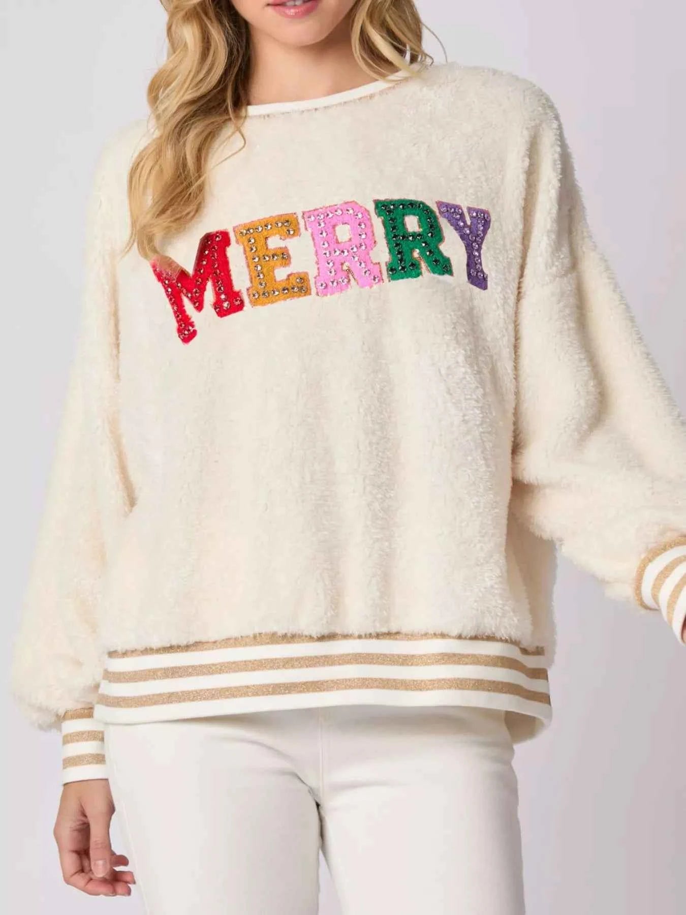 Rhinestone Merry Christmas Round Neck Sweatshirt Ivory c76c3c1a-e336-4ab5-9eca-af0f11e9e03b-Max-Origin