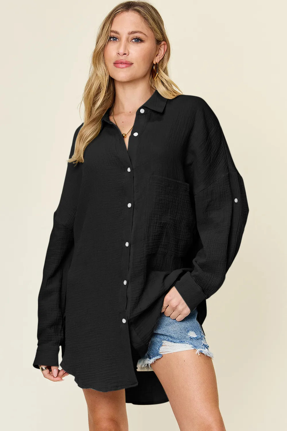 Double Take Full Size Pocketed Texture Button Up Shirt c76ddd5d-941b-4b98-80ac-321b731d77de-Max
