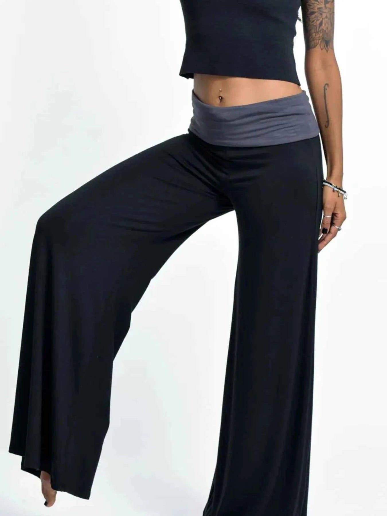 High Waisted Wide Leg Yoga Pants with Contrast Waistband