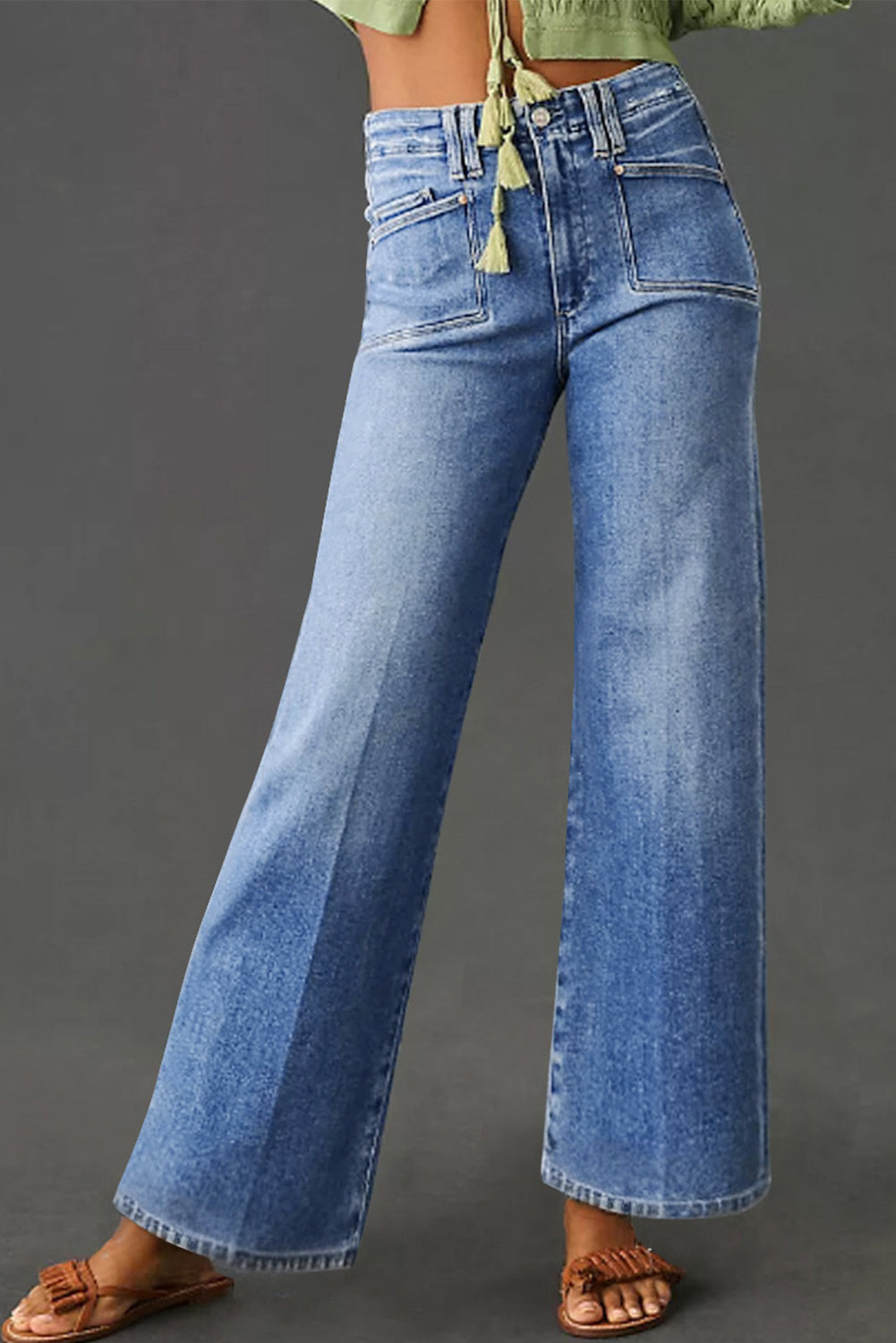 Dusk Blue Loose Straight Leg Cropped High Waist Jeans c76f4acc5d595115