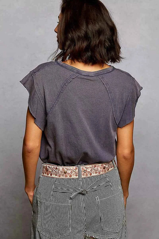 V-Neck Short Sleeve T-Shirt with Ruffle Sleeve c771efef-19d6-4c59-9fcd-226391bb4e75-Max-Origin