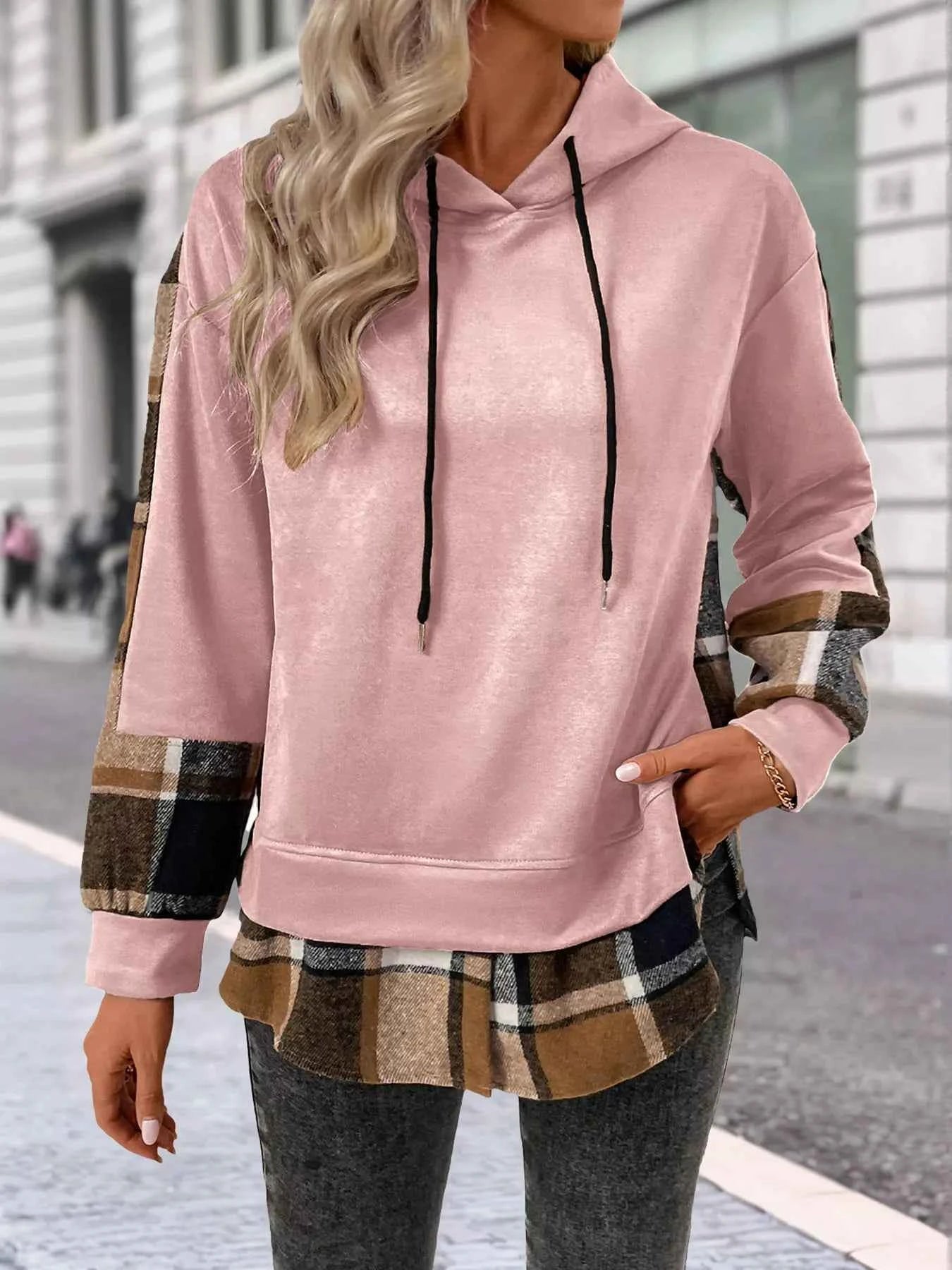 Plaid Drawstring Long Sleeve Hoodie c7720872-84cd-4a0c-b451-9f051ad8702f-Max-Origin