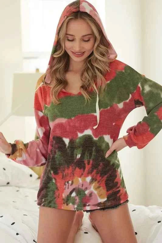 Tie Dye Knit Hoodie with Twill Tape MAGENTA PINK OLIVE c774cdf577a442349f0e07c0d767a7e7-Max-Origin