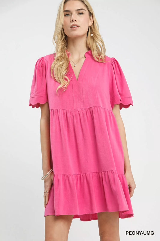 Umgee Linen Tiered Babydoll Dress with Scalloped Sleeves PEONY-UMG c77cd4b7-894f-472c-bc25-0dcbda5da28b-Max-Origin