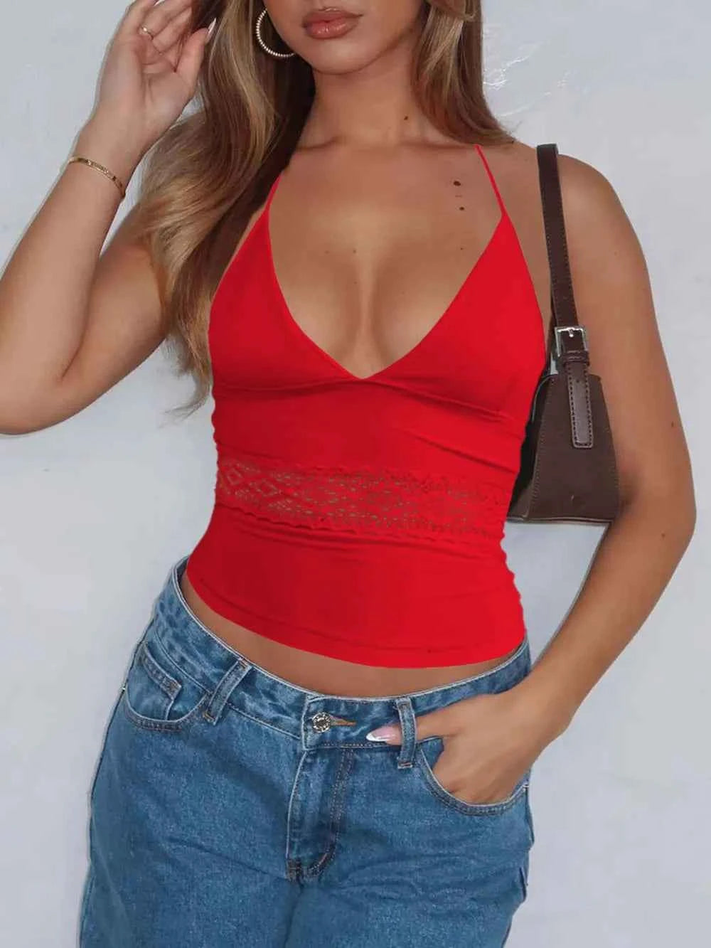 Devine Lace Detail Halter Neck Cami c781b131-fe3c-4b81-bd4c-9596b064fc1d-Max