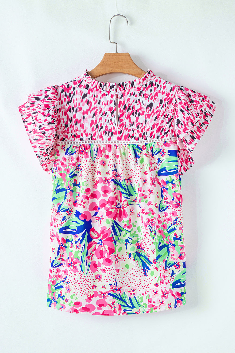 Red Floral Mixed Print Ruffle Cap Sleeve Blouse c786532179e3ffe5