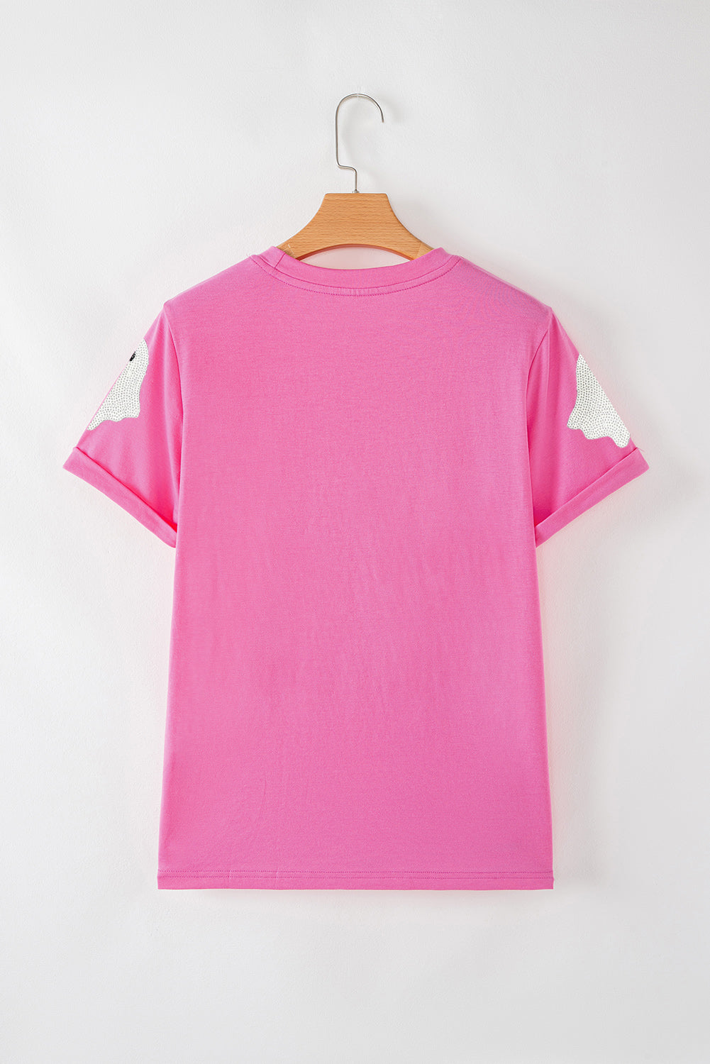 Sachet Pink Halloween Ghost Sequins Patch Casual T Shirt Sachet Pink 62%Polyester+32%Cotton+6%Elastane c78c89e813cd7cfc