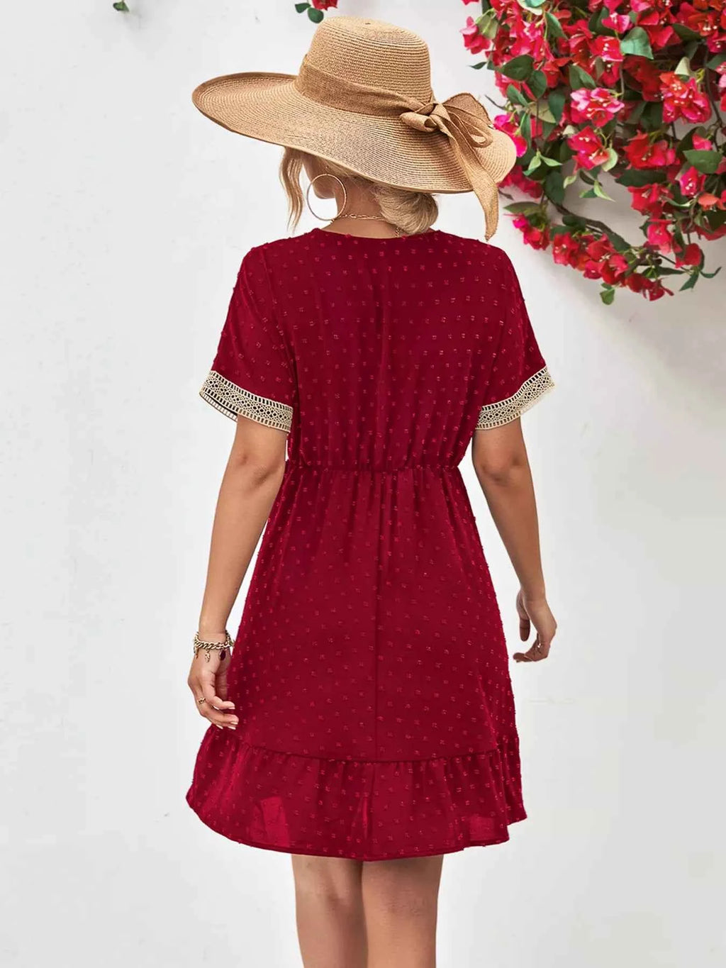 V-Neck Swiss Dot Ruffle Hem Mini Dress c7915299-c472-4560-b940-ab77852e13db-Max-Origin