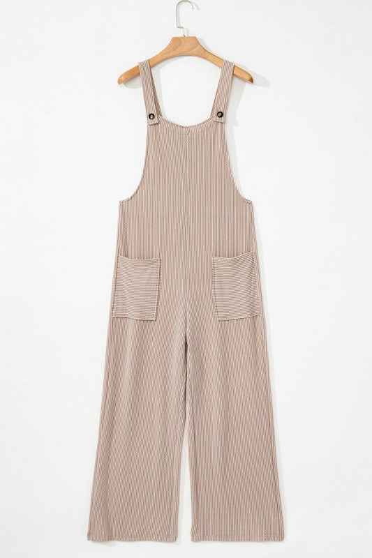 Ribbed Knit Patch Pocket Wide Leg Overalls c7936590-2ccd-44af-8740-10994549144e