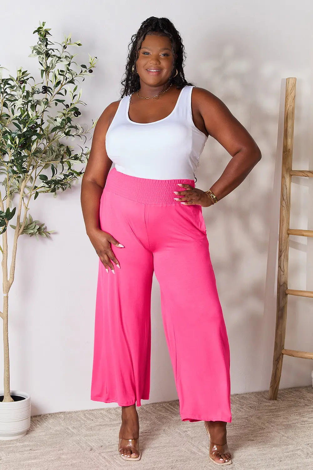 Basic Bae Full Size Smocked Wide Waistband Wide Leg Pants c797ef052e3e486d9244754cbd76f42e-Max