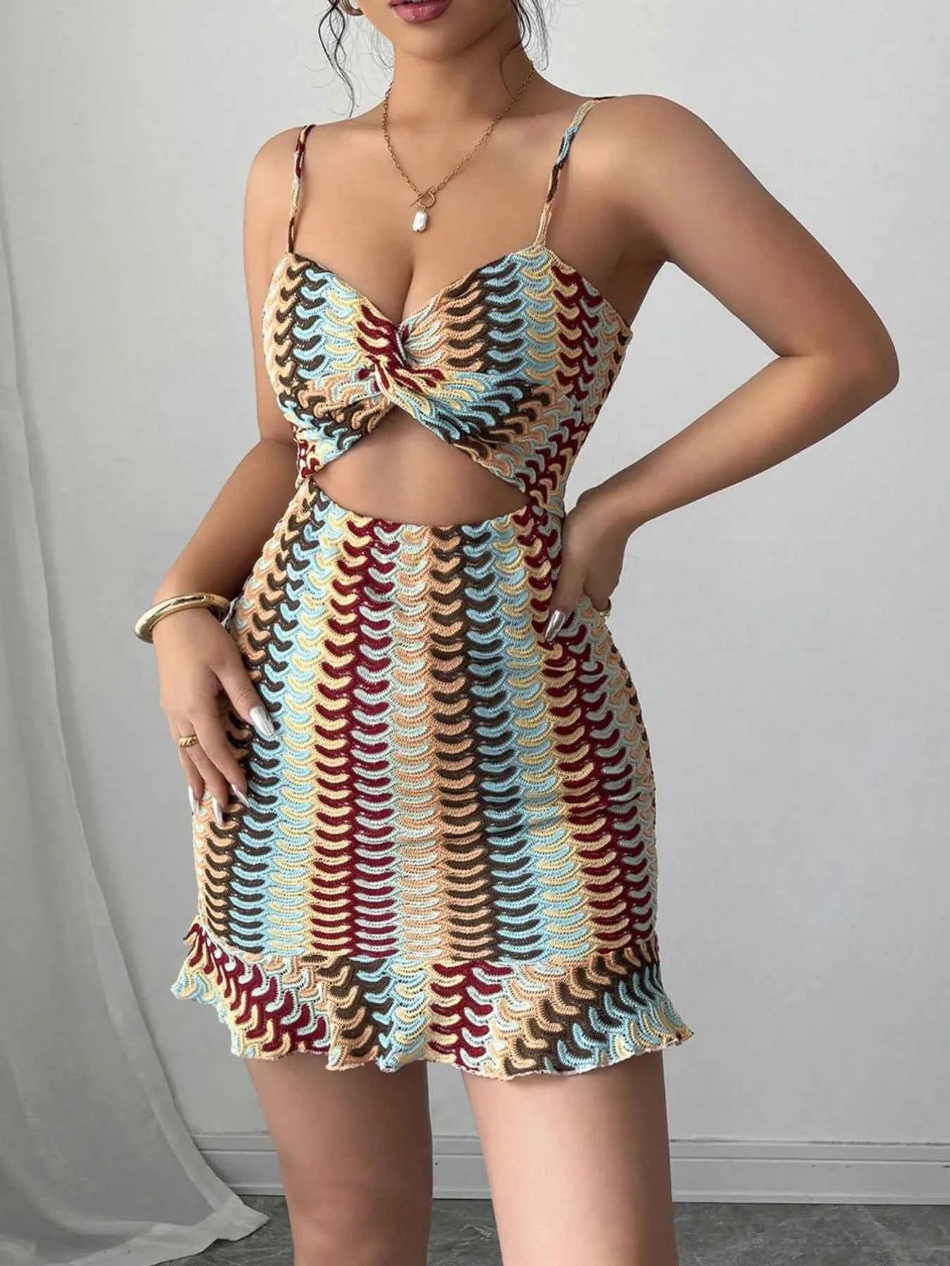 Cutout Ruffled Hem Cami Dress Multicolor c799206e-9bbd-4e4e-b67b-a6e3526545fc-Max-Origin