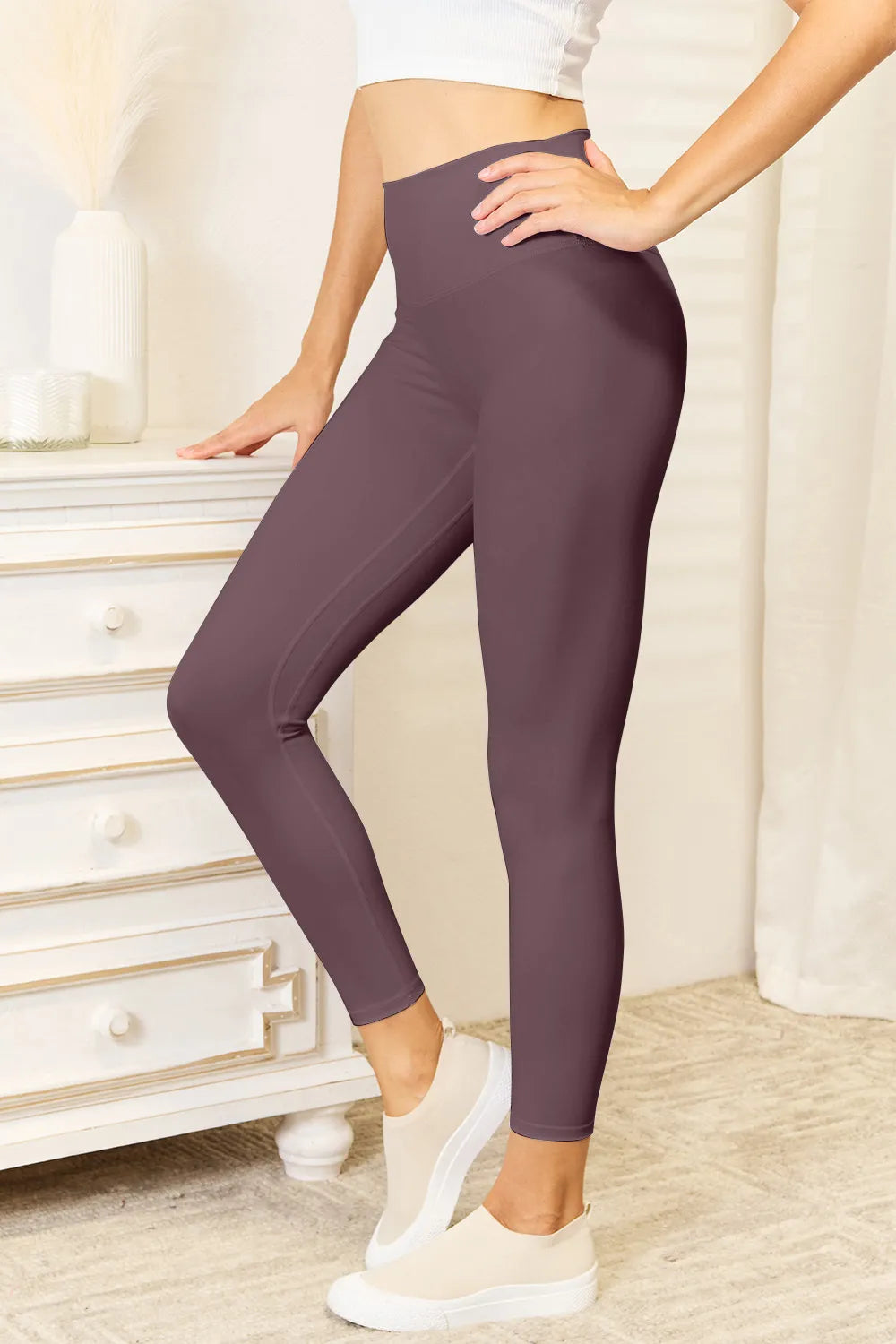 Double Take Wide Waistband Sports Leggings Chocolate c79dbc6f-7599-41a4-8d15-e2488e87eb7c-Max