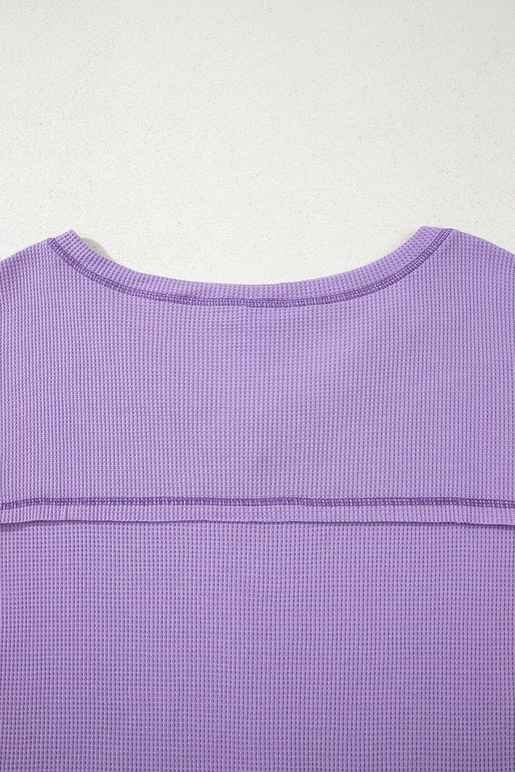 Blue Exposed Seam Drop Sleeve V Neck Waffle Textured Top c79e4fec2f30efbd