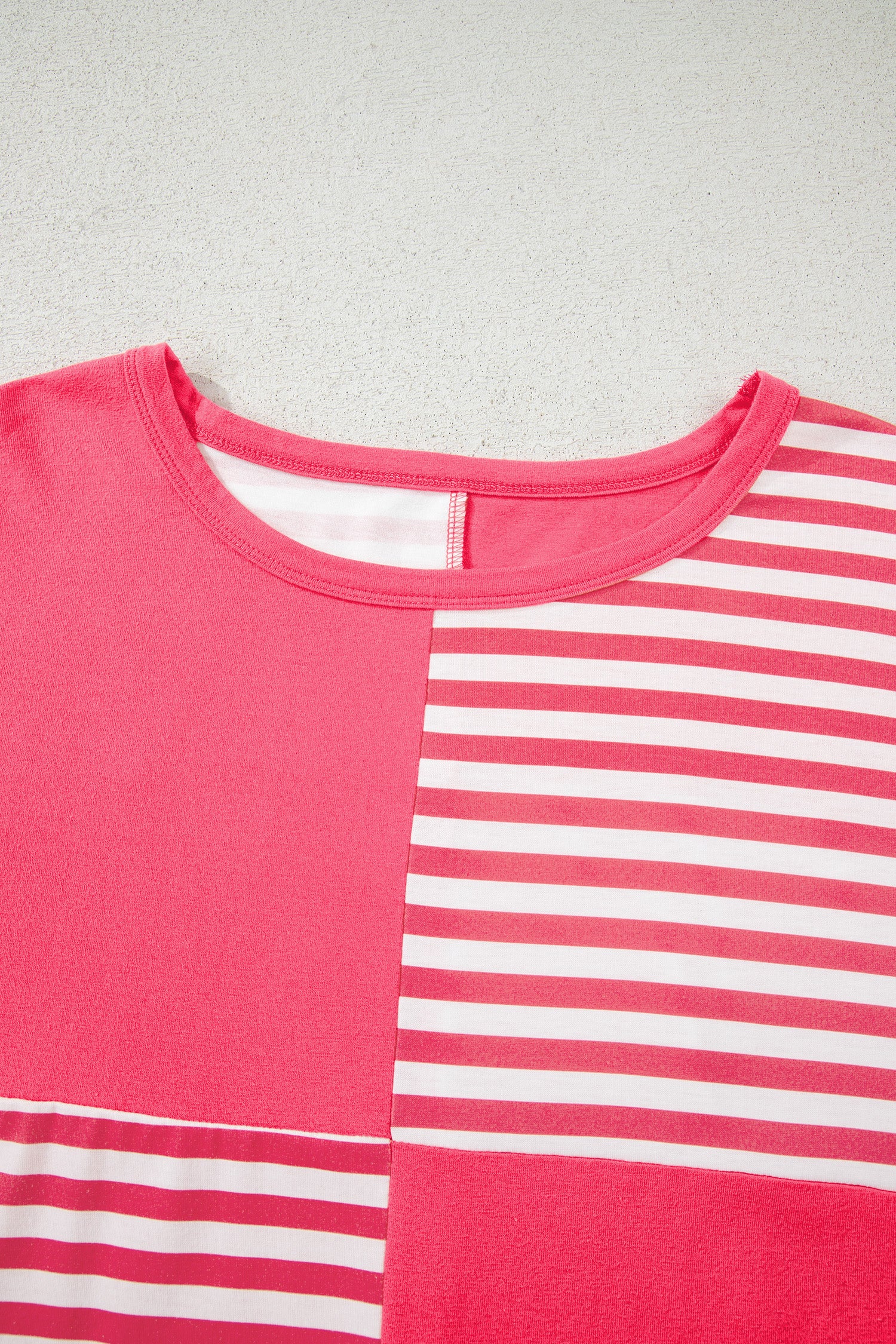 Pink Stripe Color Block Patchwork Drop Shoulder Long Sleeve Tunic Top c79f9a06b4c0da20