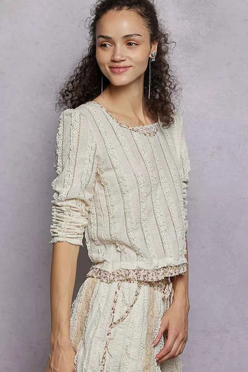 POL Texture Long Sleeve Blouse with Floral Ruffled c7a6d826-9f95-40c3-9eef-772c27ce734e-Max-Origin