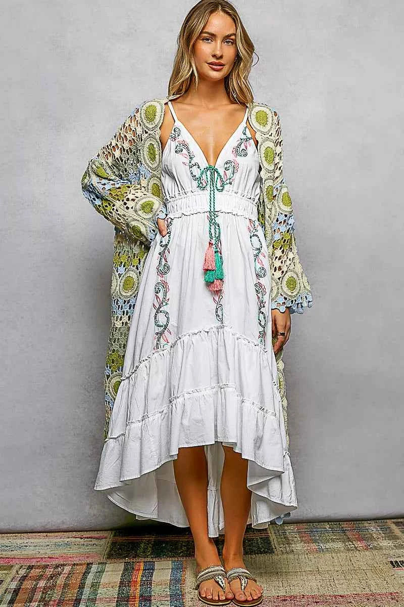 POL Scalloped Edge Open Front Crochet Cardigan with Colorful Stripe Pattern SAGE MULTI One Size c7ae69f1-11b8-4f57-85cd-4b4d04e7d242-Max-Origin