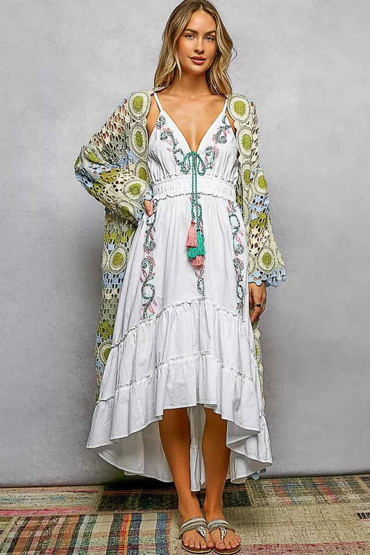 POL Scalloped Edge Open Front Crochet Cardigan with Colorful Stripe Pattern SAGE MULTI One Size c7ae69f1-11b8-4f57-85cd-4b4d04e7d242-Max-Origin
