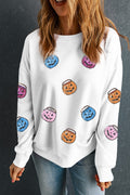 White Halloween Pumpkin Lantern Sequin Patched Sweatshirt White 50%Polyester+50%Cotton c7aee950628b78ee