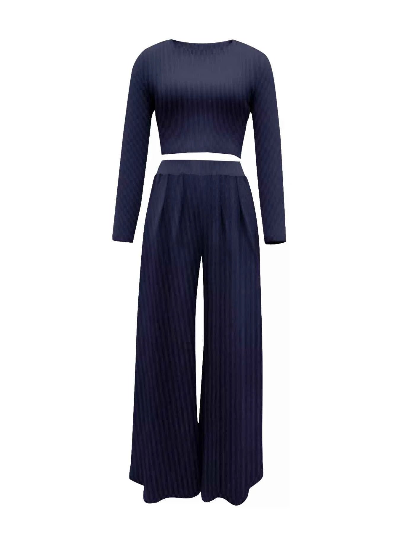 Casual Long Sleeve Crop Top and Wide Leg Pants Set Dark Navy c7b1541a0ed8493fbdfad9b2f6d49b33-Max-Origin