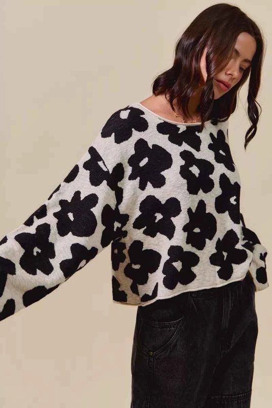 SO ME Loose Fit Flower Lightweight Sweater Top c7b548da0bc54a848ef0b40b4af50aa0-Max-Origin