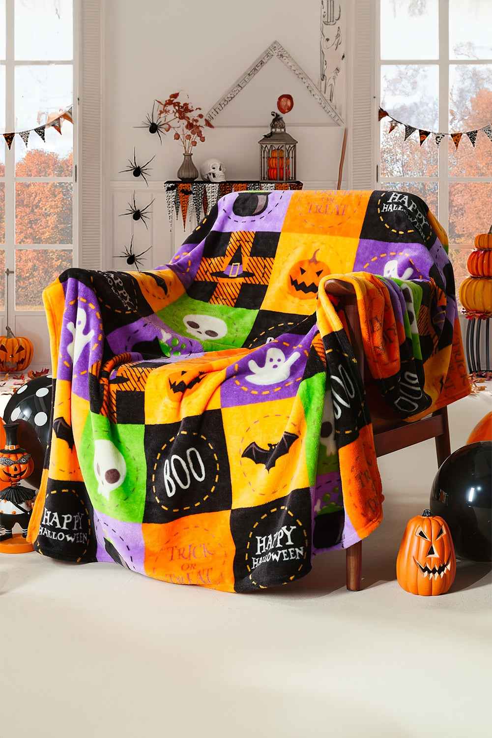 Purple Plaid Print Fleece Halloween Blanket c7b84fca47c6c8f7