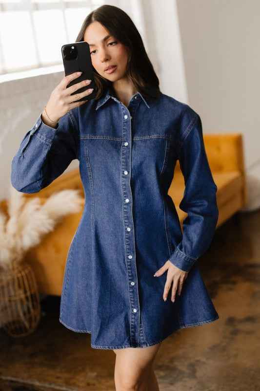 Denim Shirt Collar Long Sleeve Mini Dress Ashleigh Blue c7bad387-a0fe-4c31-89c1-9bf06c559b1c