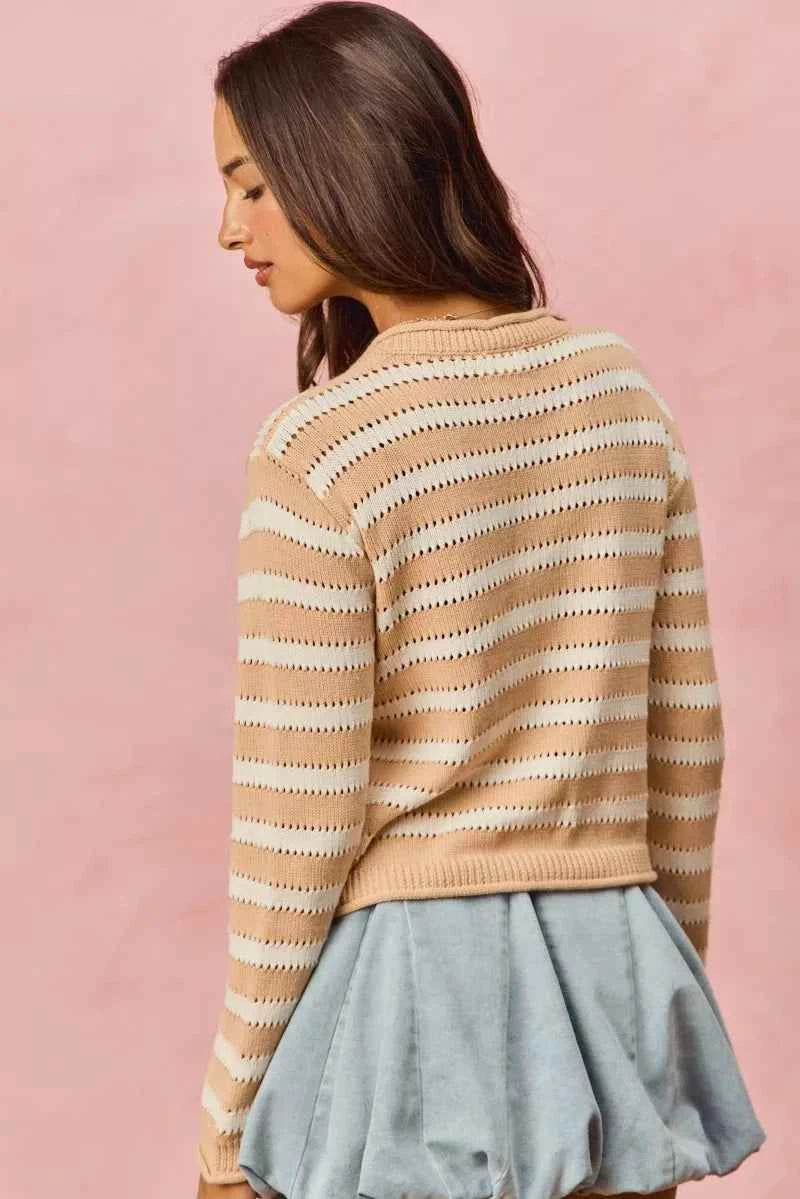 SO ME Stripe Long Sleeves Button Sweater Cardigan c7be73b5886748dbb61059b8a1417563-Max-Origin