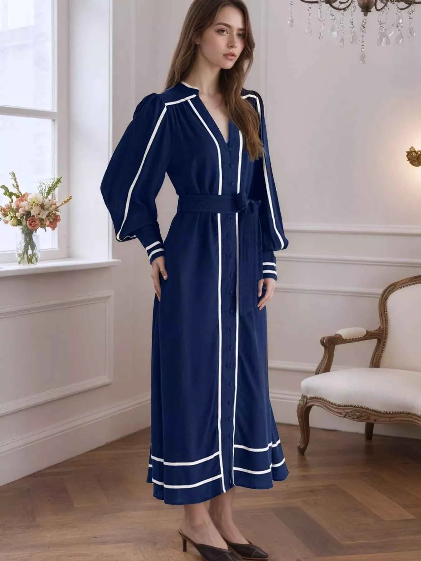 Notched Lantern Sleeve Dress c7c1fd31007543c48745563bf9aead84-Max-Origin