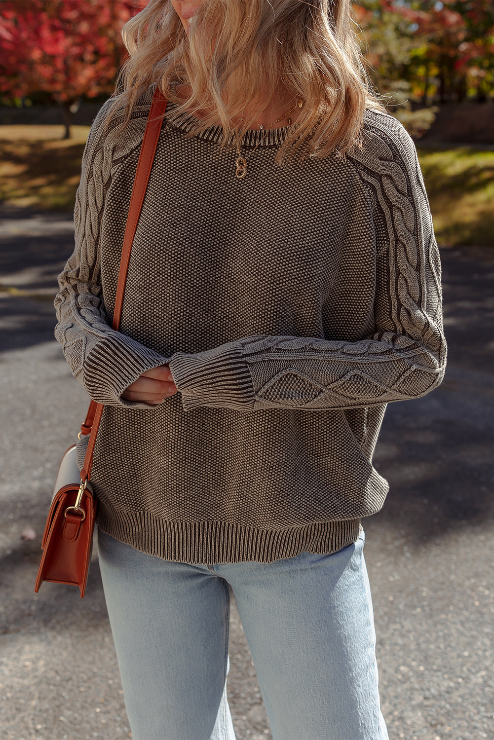 Dark Brown Cable Knit Raglan Sleeve Casual Sweater c7c806c5d4191b7c