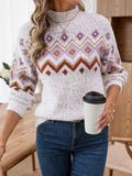 Geometric Mock Neck Long Sleeve Sweater White c7ce7897bc274307a4b0a9ef9f76e322-Max-Origin