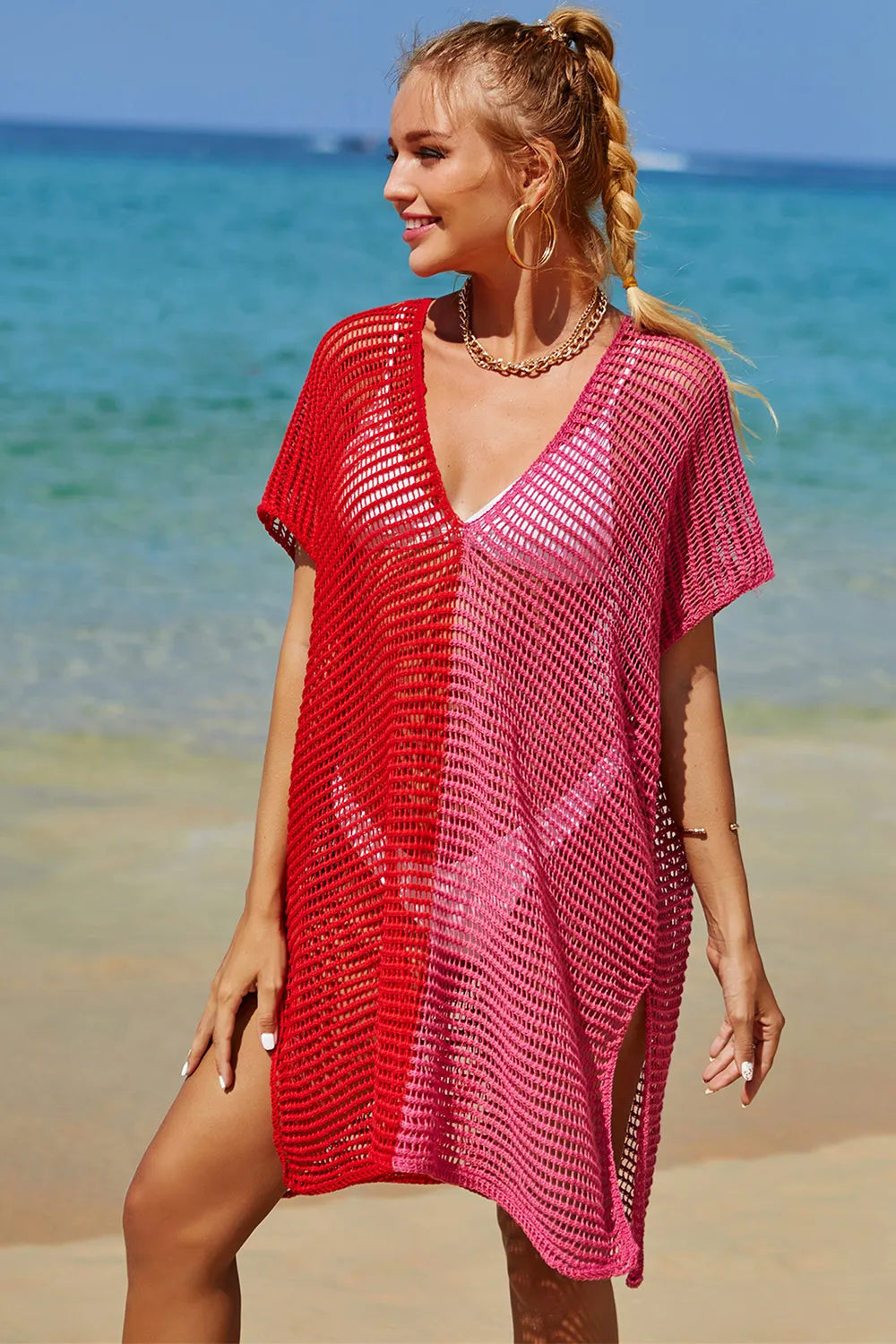 Angel Wings Openwork Contrast Slit Knit Cover Up c7d23fae-9b25-416c-baab-5f4f433b02df-Max