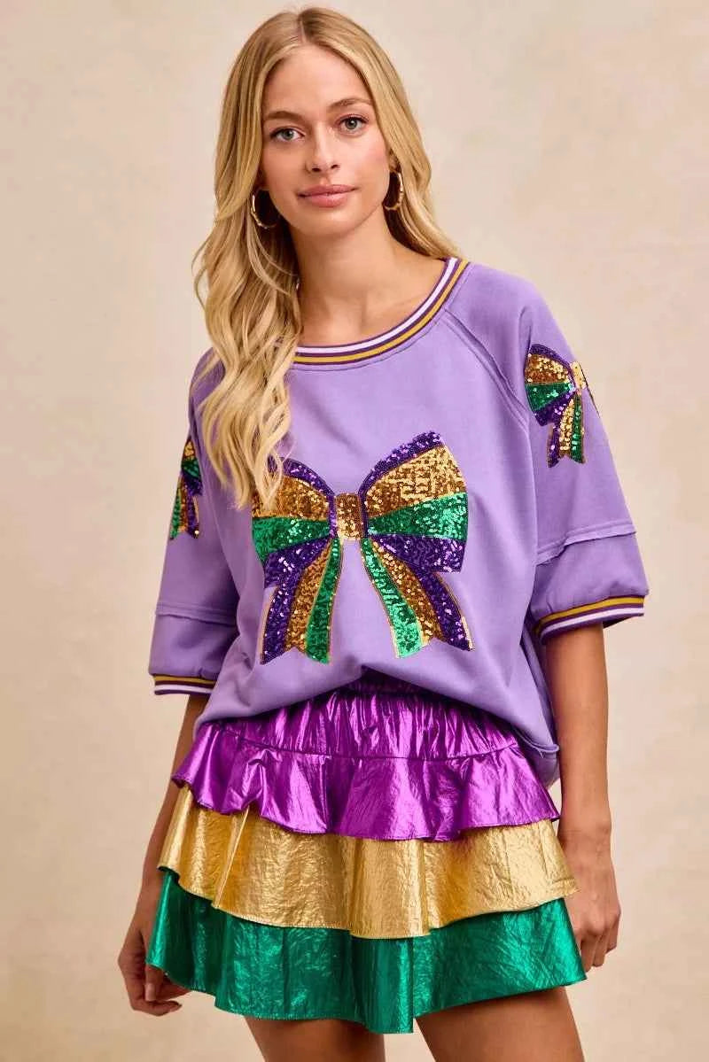 BiBi Mardi Gras Theme Ribbon Sequin Patched Top LAVENDER c7d2f0e0d3fa40818654c139a65d2258-Max-Origin