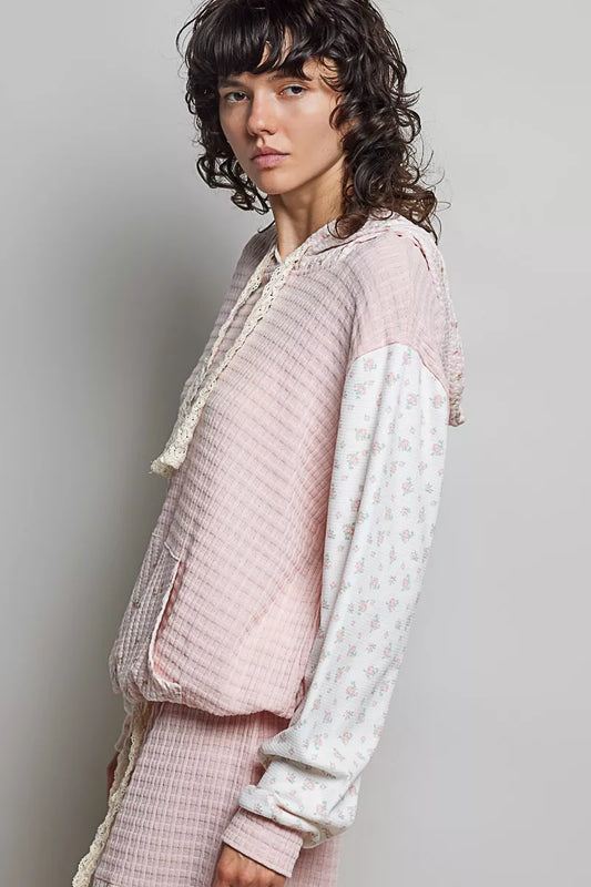 Mixed Knit Contrast Print Sleeve Hoodie with Kangaroo Pocket c7daca8b-7da4-4f88-97d6-0c0e19967060-Max-Origin