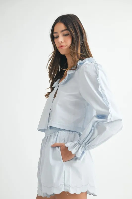 Long Sleeve Scallop Blouse and Shorts Set c7dce19b9805494fb5b67df2a6e759e0-Max-Origin