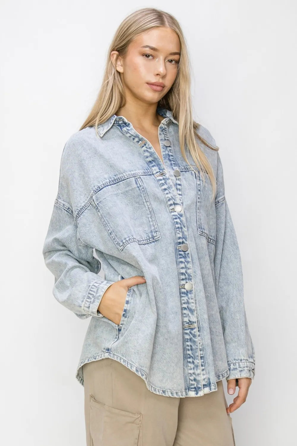 RISEN Button Up Long Sleeve Shacket c7ddaf94-5e0f-462b-ad97-563442dd819b-Max