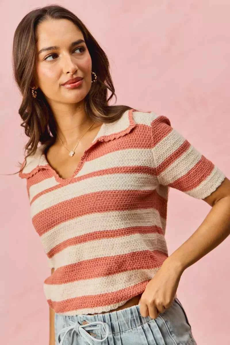 SO ME Stripe Short Sleeve Cropped Sweater c7debcd1a3654ef3ada3d38286f132af-Max-Origin