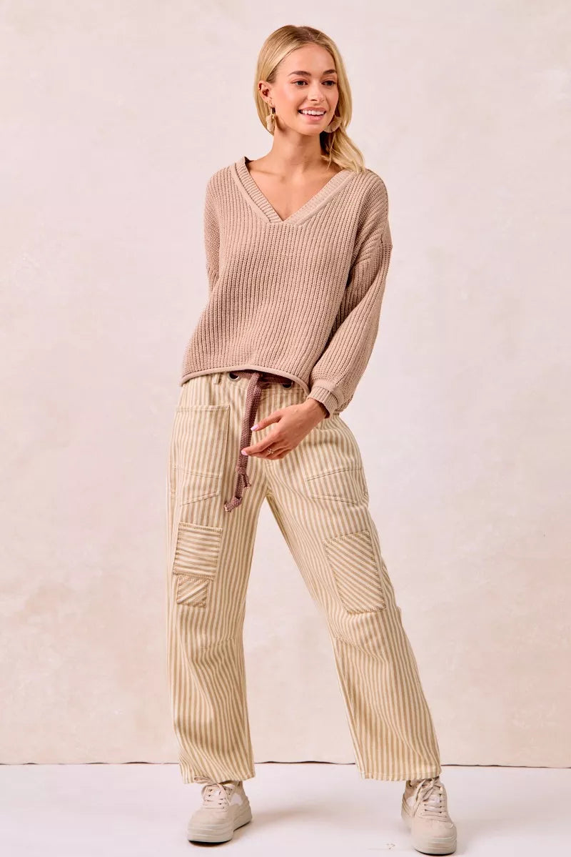 BiBi Drawstring Striped Twill Barrel Pants c7df9ea132d24f94bf6e2b14e4a88e7d-Max-Origin