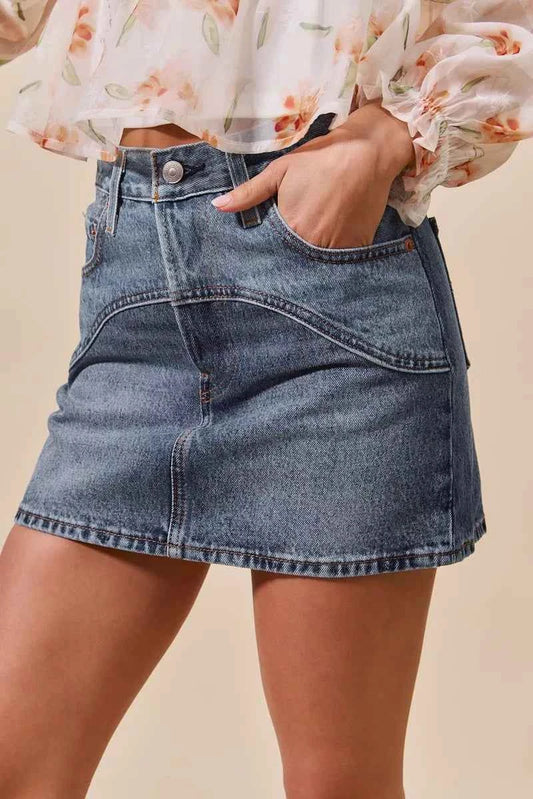 Washed Denim Mini Skirt with Pockets c7e6887eaacb411ea7cb302bb4965b0b-Max-Origin