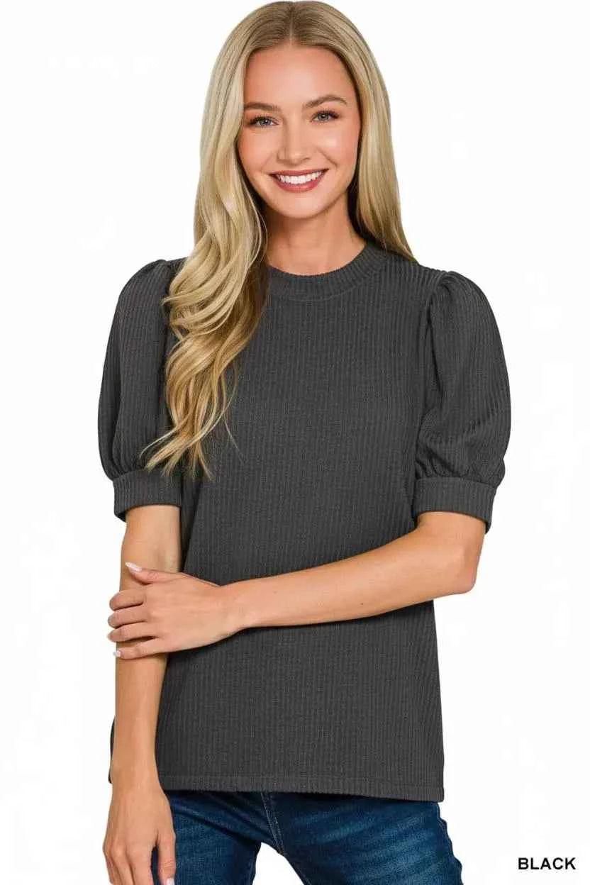 Zenana Raised Rib Puff Sleeve Top c7ed9779-020e-4e69-9b43-fdec60b4530b-Max-Origin