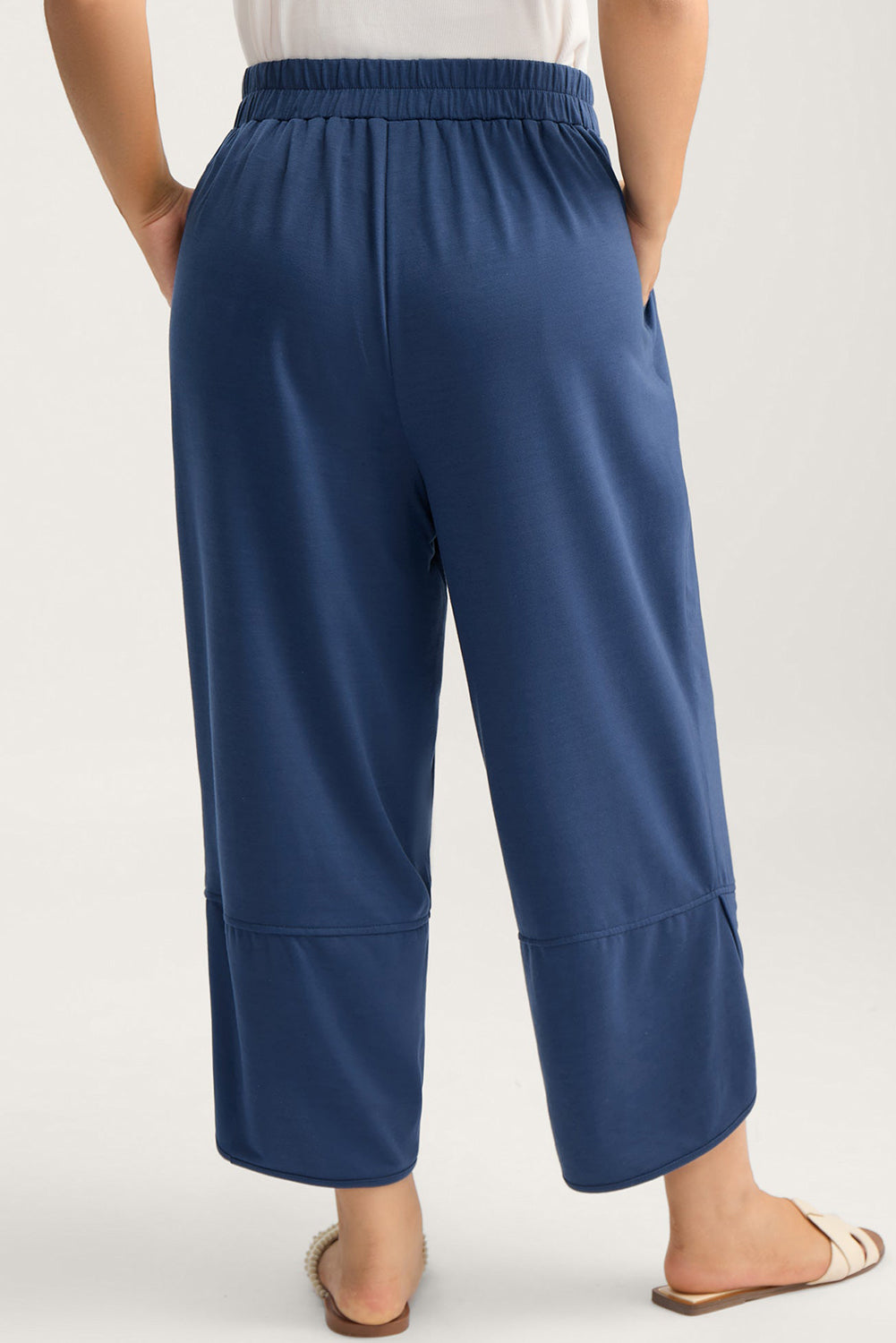 Sail Blue Plus Size Elastic Waist Asymmetrical Hem Loose Capris Pants c7f6e169289cabc6