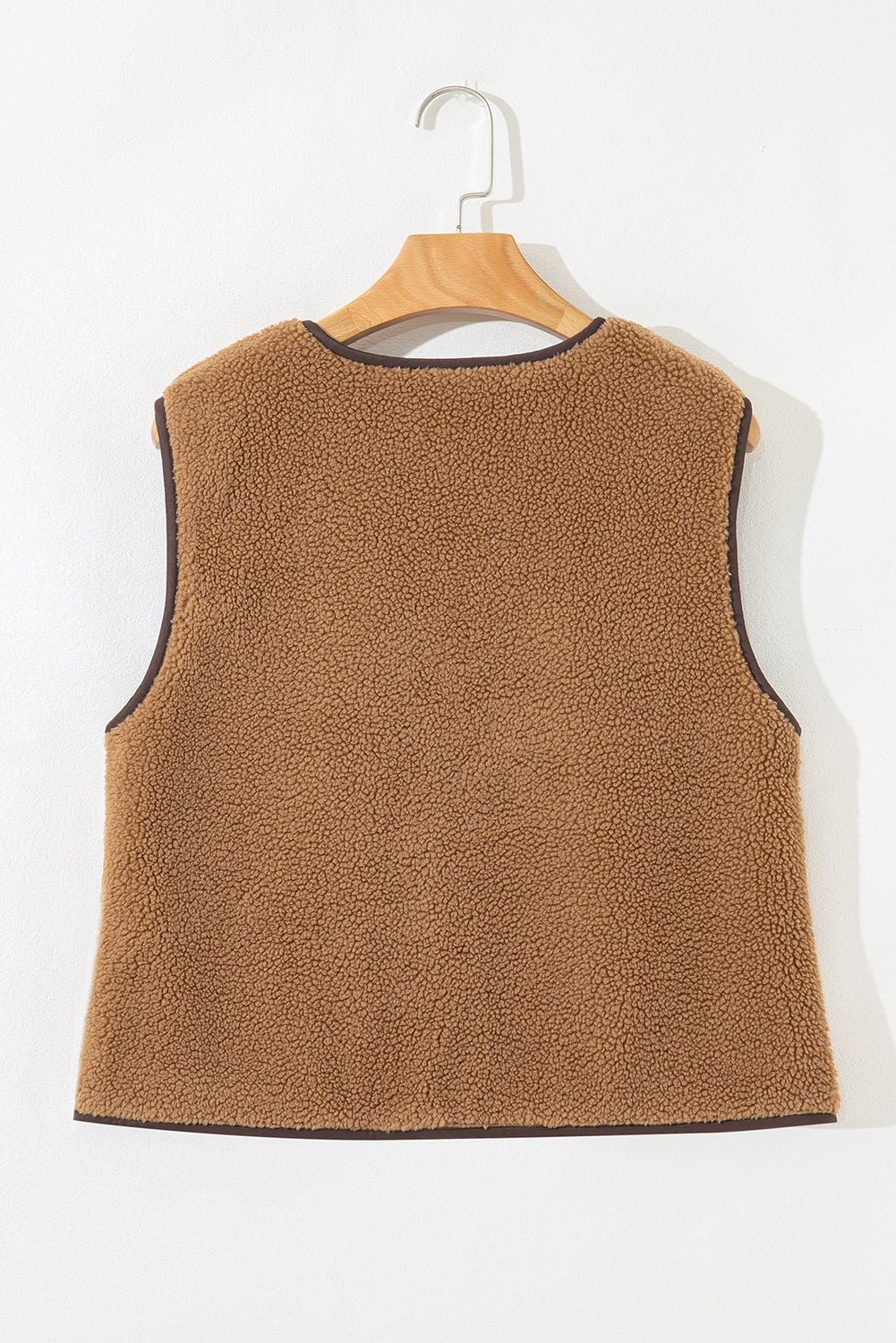 Light French Beige Fleece Tie Front Winter Vest c7fe4eeadca1d40c