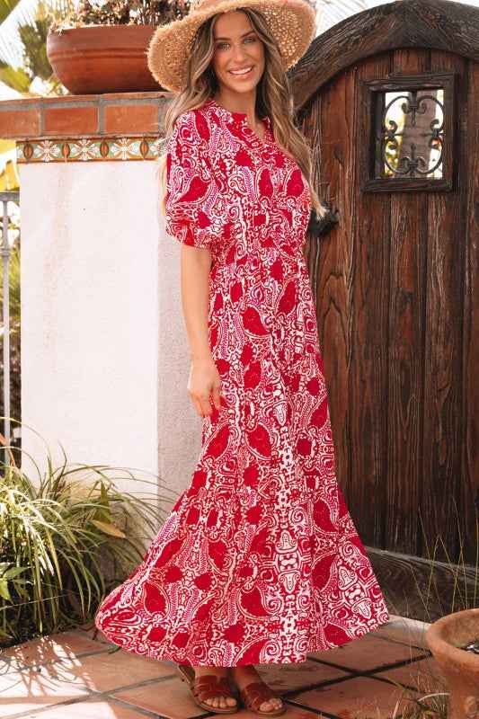 Paisley Side Slit Puff Sleeve Maxi Dress c7ff62fc-6473-4464-96f8-64873b7c2917