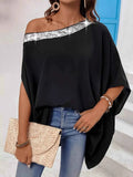 Sequined One Shoulder Batwing Sleeve Blouse Black c808ec1380c44ef68fda531a91037f8f-Max-Origin