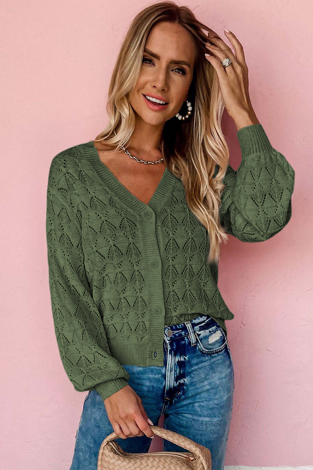 Black Lightweight Buttoned Front Crochet Cardigan c811ff75a1ea841a