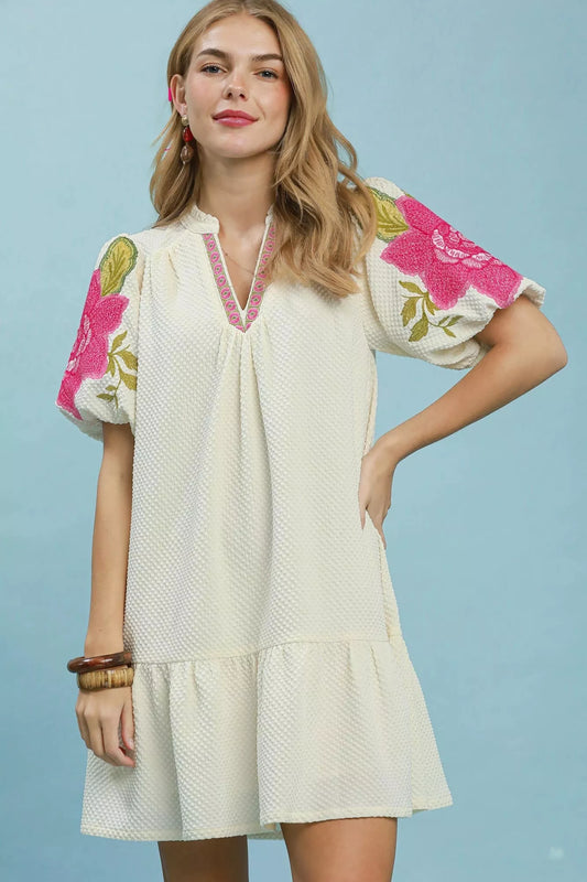 Floral Embroidered Textured Jacquard Dress CREAM c818c640-e52f-49fd-a5d6-73a3b920aa87-Max-Origin
