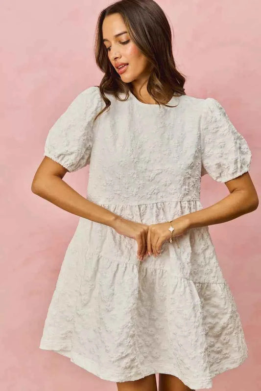 SO ME Floral Jacquard Diagnol Tiered Short Mini Dress WHITE c81d78578ca748189e43d5cc941881f1-Max-Origin